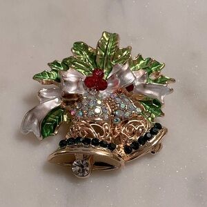 Christmas Bells Gold Toned Broach